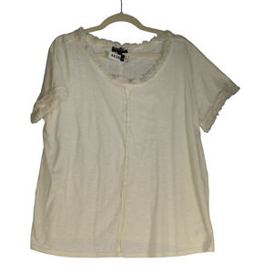 Jessica Simpson Ivory T Shirt Womens 1X Cotton Blend Fringe Short Sleeve Top